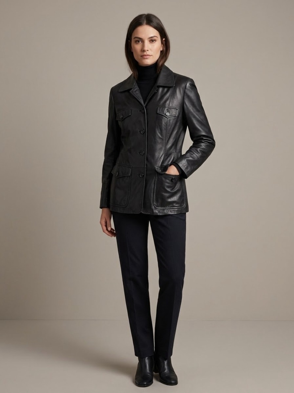 🦄Rare🦄 Laurèl Black 100% Real Leather Blazer Jacket Coat | Size 42 (US 10/12)